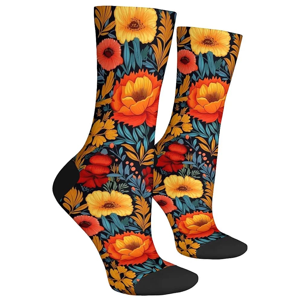Chaussettes homme fun originales crew fleurs rétro confort respirant sport extérieur cadeau tendance