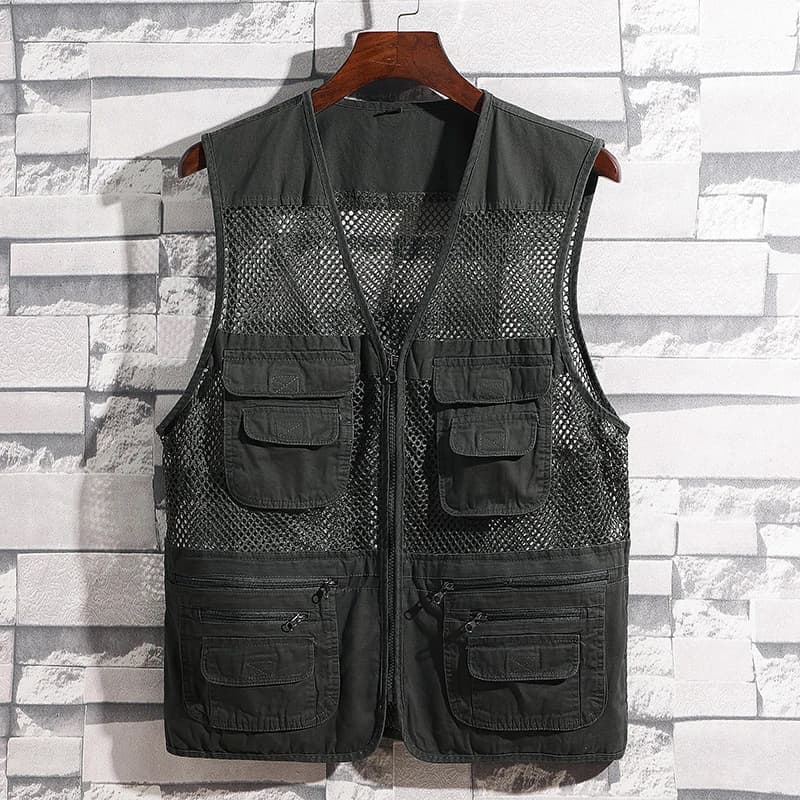 Gilet sport léger en mesh pour pêche d'été - Respirant fermeture éclair activités extérieures camping