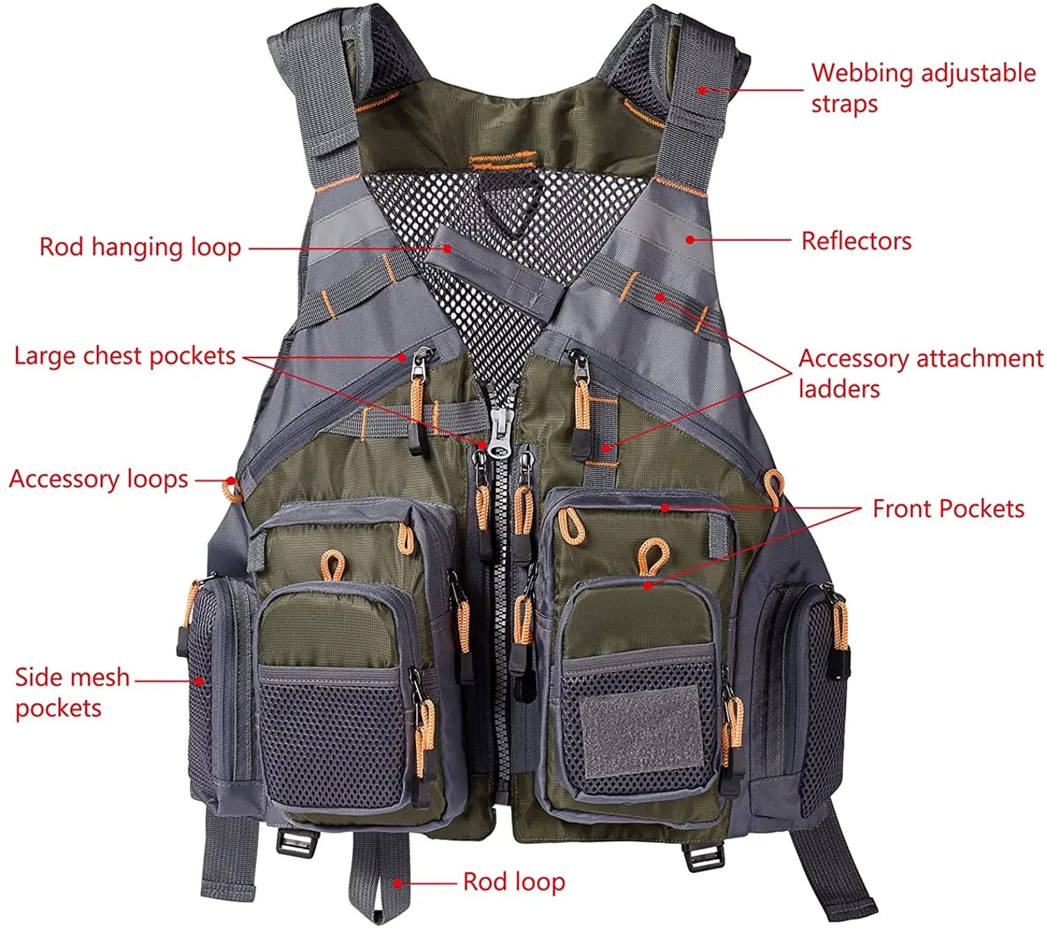 Veste de pêche respirante légère ajustable avec rangements pour matériel de pêche sportive