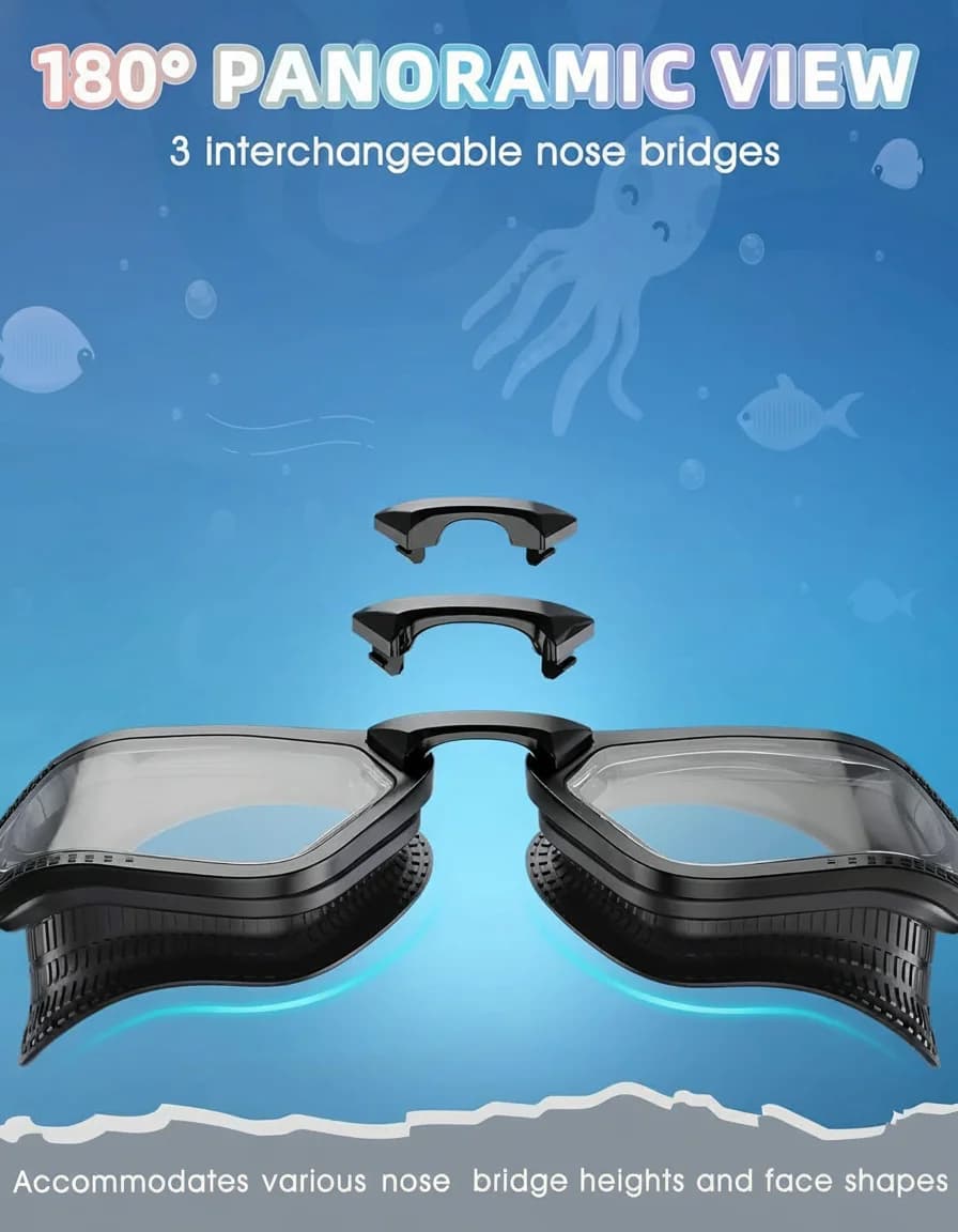 Lunettes de natation correctrices adultes anti-buée vision HD avec clips nasaux interchangeables