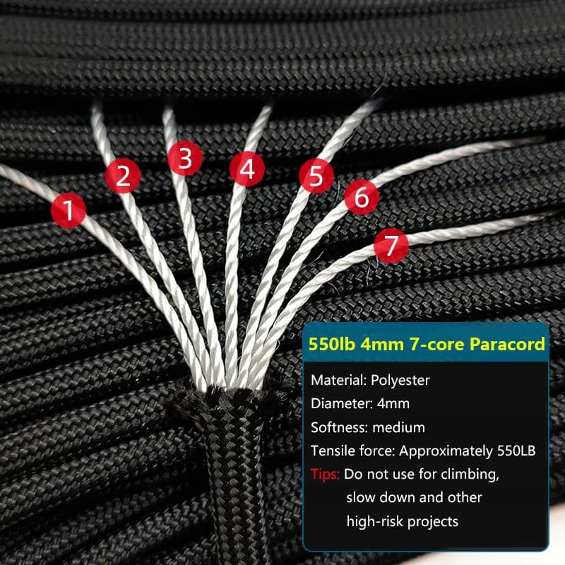 Paracord 550 survie 4mm - Corde parachute 7 brins pour camping pêche randonnée et bracelets