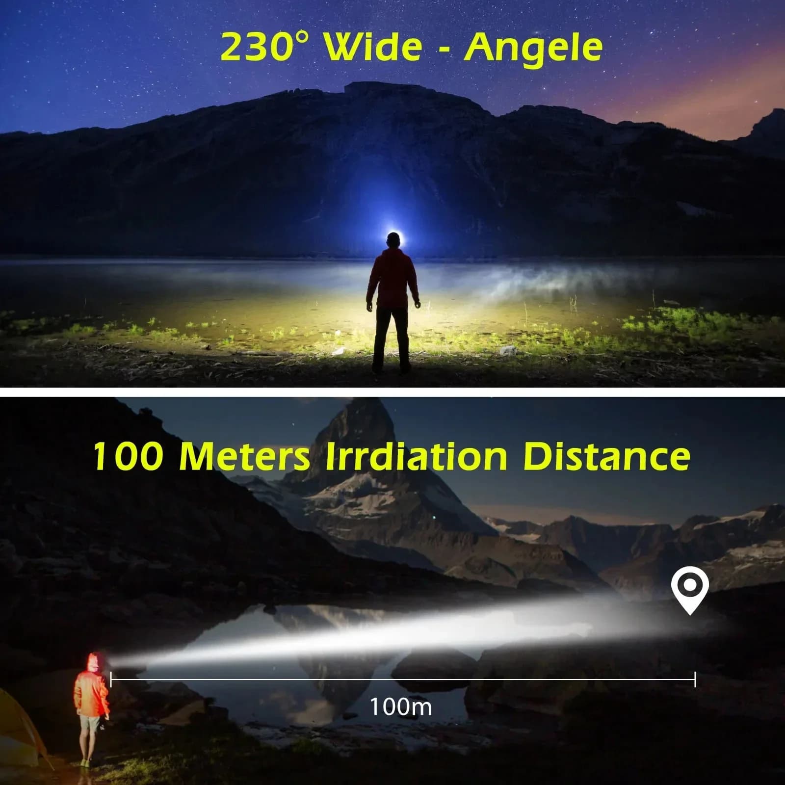 Lampe frontale LED détecteur USB rechargeable COB étanche pêche camping travail