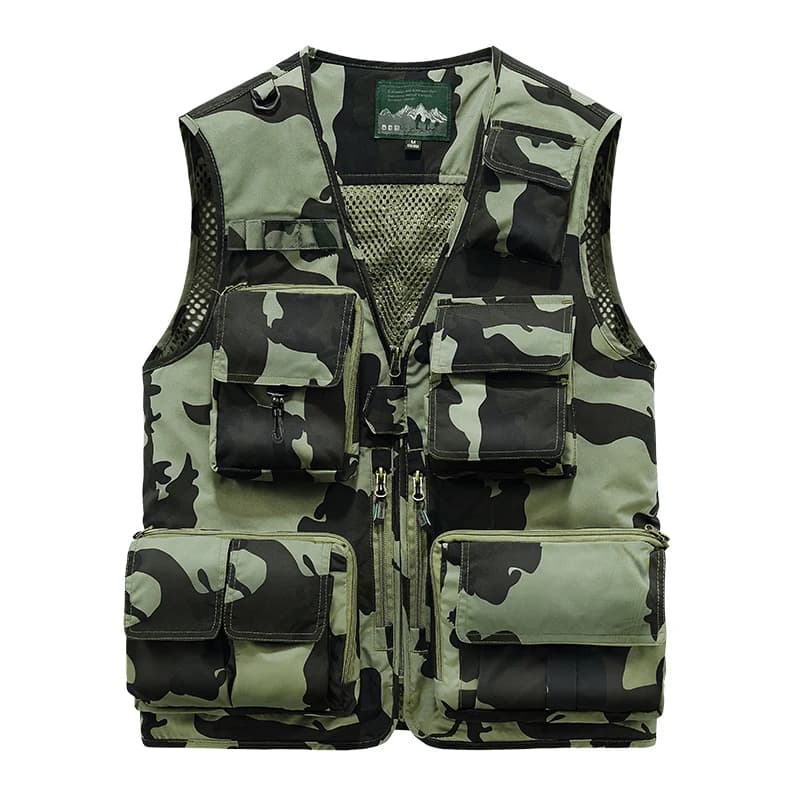 Gilet décharge camouflage été homme - Veste sans manches mesh multi-poches pour travail et pêche