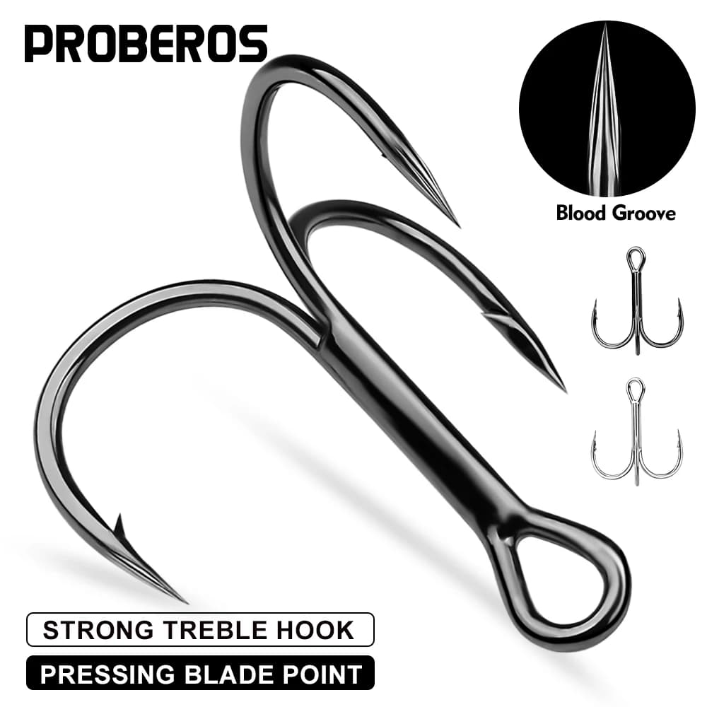 Hameçons triples PROBEROS 20 pièces renforcés acier carbone résistance corrosion pêche mer