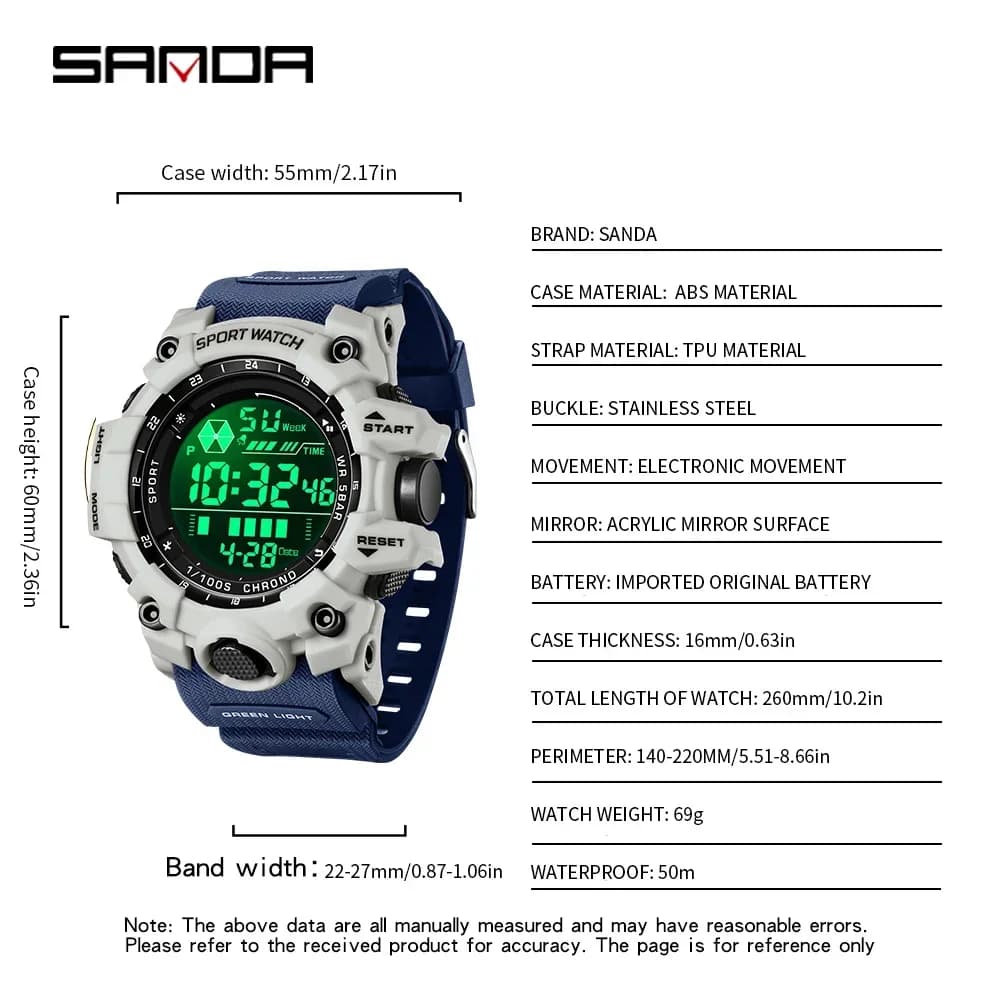 Montre homme sport extérieur étanche multifonction grand cadran numérique analogique LED