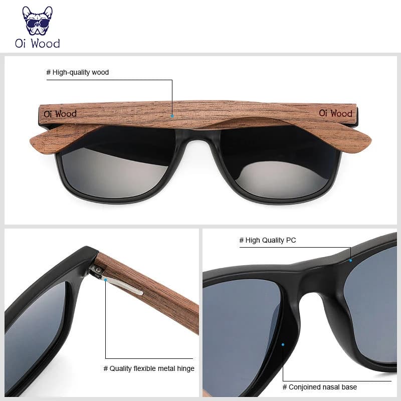 Lunettes de soleil bois naturel pour hommes polarisées - Cadre TR90 - Modèle original Oculos De Sol