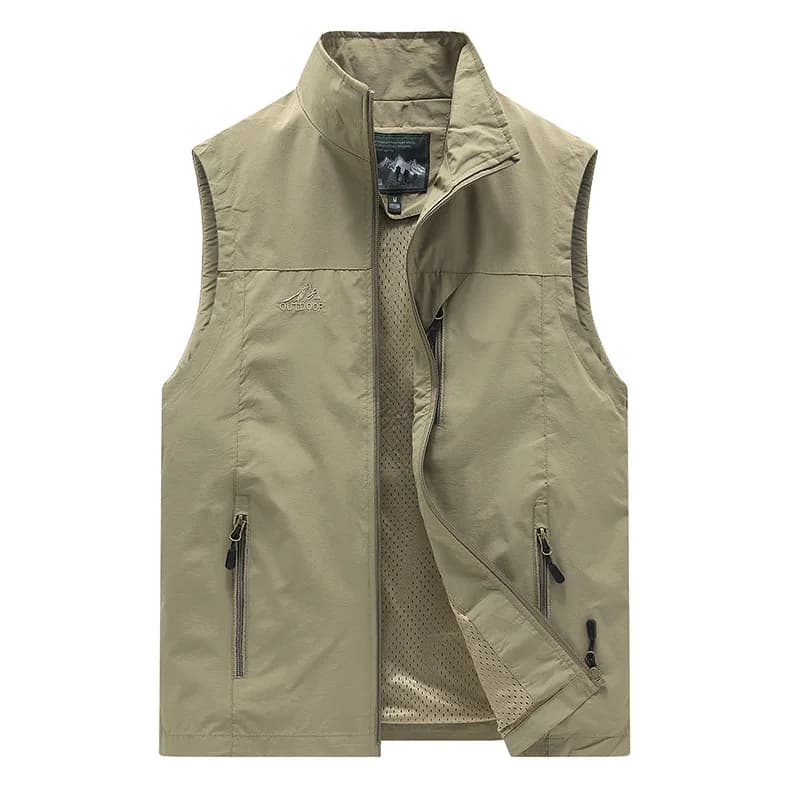 Gilet pêche casual homme printemps - Gilet loisirs outdoor solide - Veste décontractée jeune et d'âge moyen