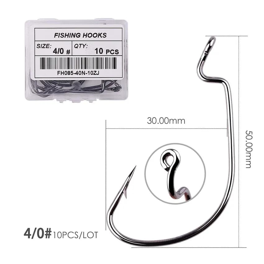 10 hameçons offset 8/5/0 pour leurres souples type worm, appâts crankbait et accessoires de pêche