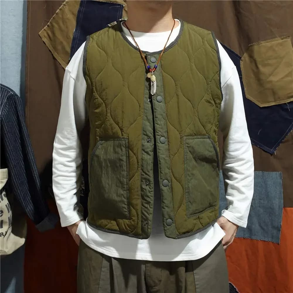Veste matelassée vintage sans manches pour homme - Veste ouate épaisse chaude travail extérieur automne hiver