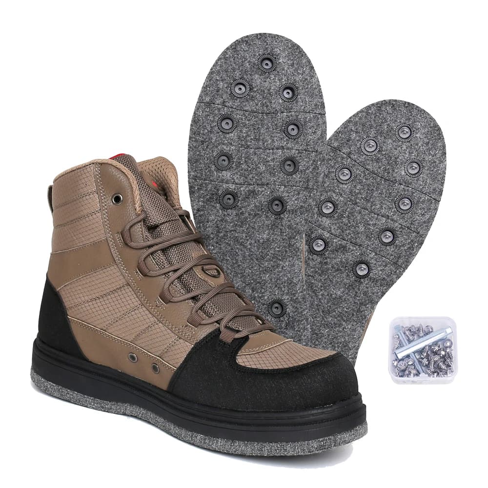 Bottes de pêche wading semelle feutre légères avec crampons métalliques anti-dérapants