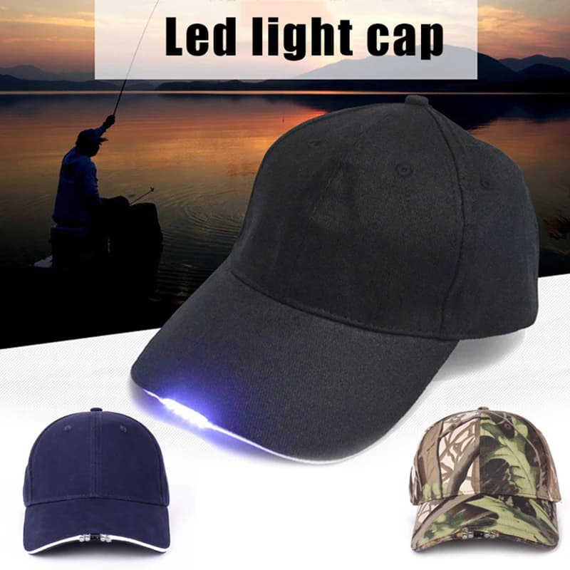 Casquette baseball LED réglable lampe frontale pêche nocturne camping randonnée
