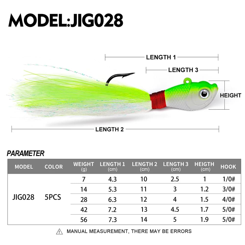 Leurre métal hard bait avec plumes PROBEORS 1 pièce - 5 couleurs 7g à 56g pour leurres souples