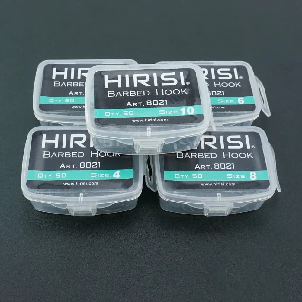 Hameçons de pêche Hirisi 50 pièces acier inoxydable carbone haute résistance avec œil et barbillon
