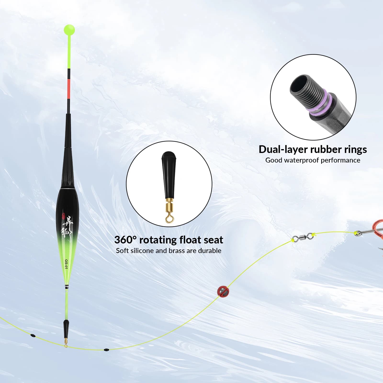 3 flotteurs luminescents LED pour pêche de nuit, capteur de gravité et changement de couleur, 1.2g