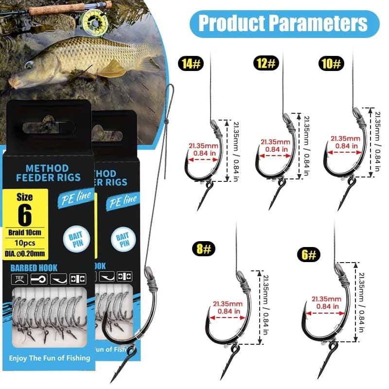 Method Feeder Fishing Rods Premium - Canne Pêche au Feeder avec Ligne Tressée et Hameçons Taille 6-14