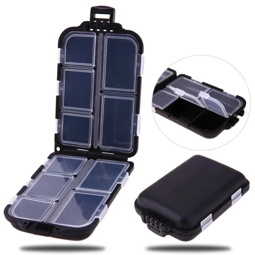 Boîte de pêche 10 compartiments rangement leurres hameçons étui double face organisateur multifonction