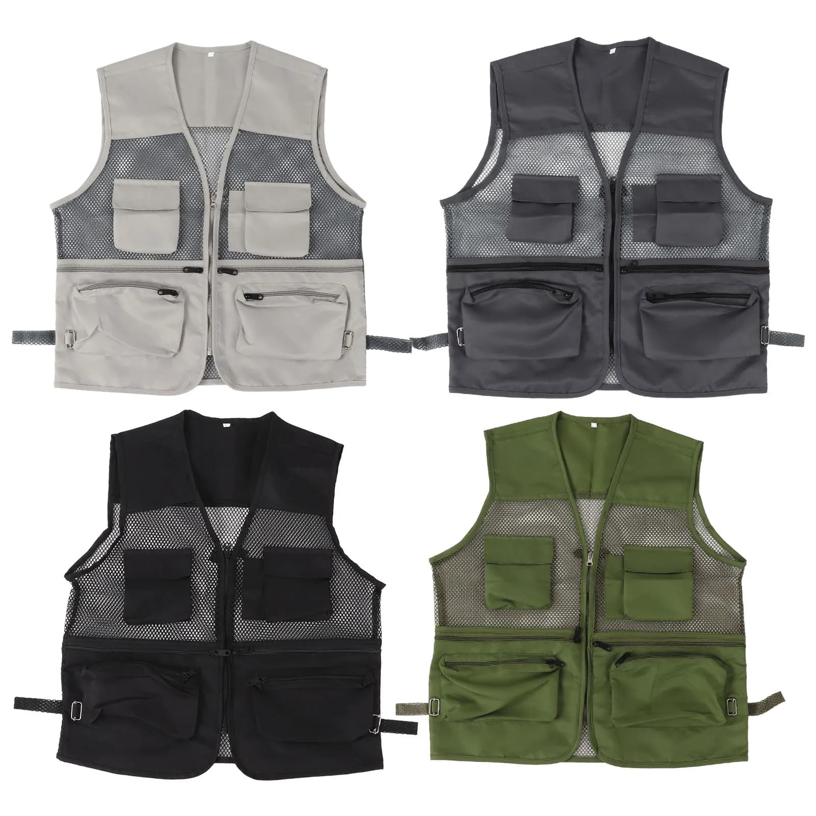 Gilet de pêche respirant multipoches militaire - Veste technique pour activités extérieures et pêche sportive