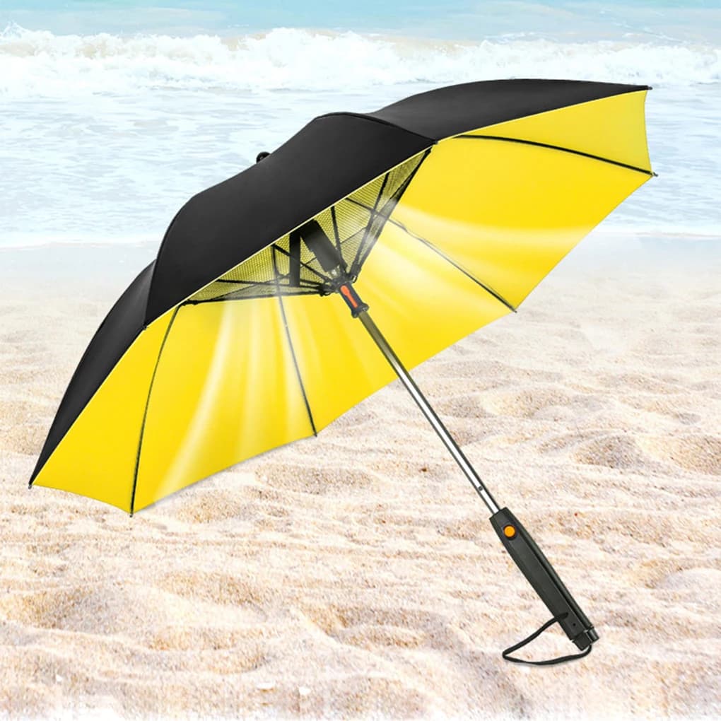 Parapluie 3-en-1 avec ventilateur et brumisateur - Ombre et fraîcheur pour pêche en été