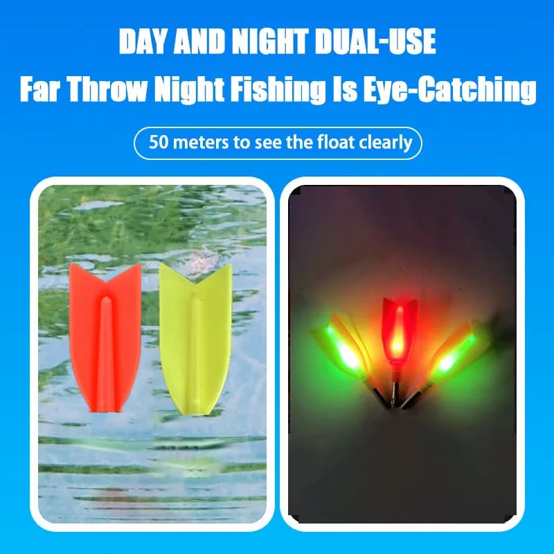 Flotteur de pêche électronique LED 2025 pour nuit, lumineux vert/rouge à 3 cornes haute visibilité