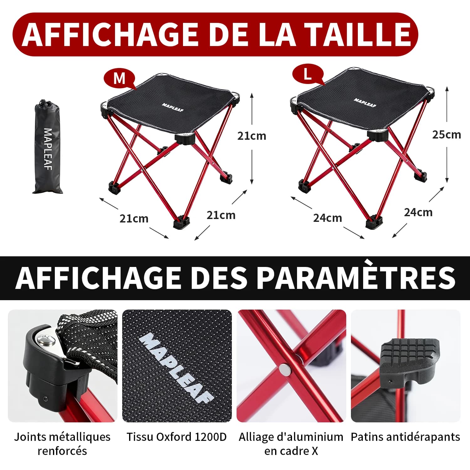 Tabouret pliable MAPLEAF ultraléger pour pêche randonnée camping et pique-nique outdoor