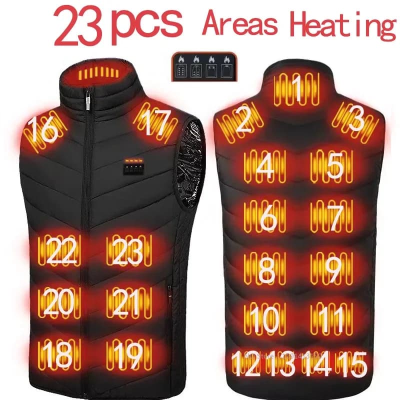 Veste chauffante USB homme et femme grande taille pour l'hiver - Vêtement thermique intelligent 23 pièces