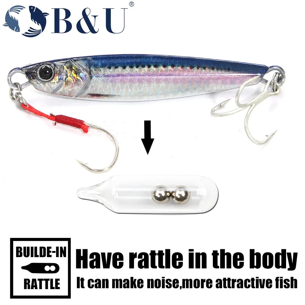 Leurre métallique B&U Rattle Jig 40g 60g 80g pour pêche en mer - Long casting et vibrations intenses