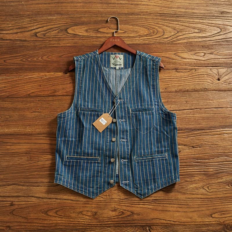 Veste denim cargo pêche homme vintage multi-poches col V port plié mode pêche pratique