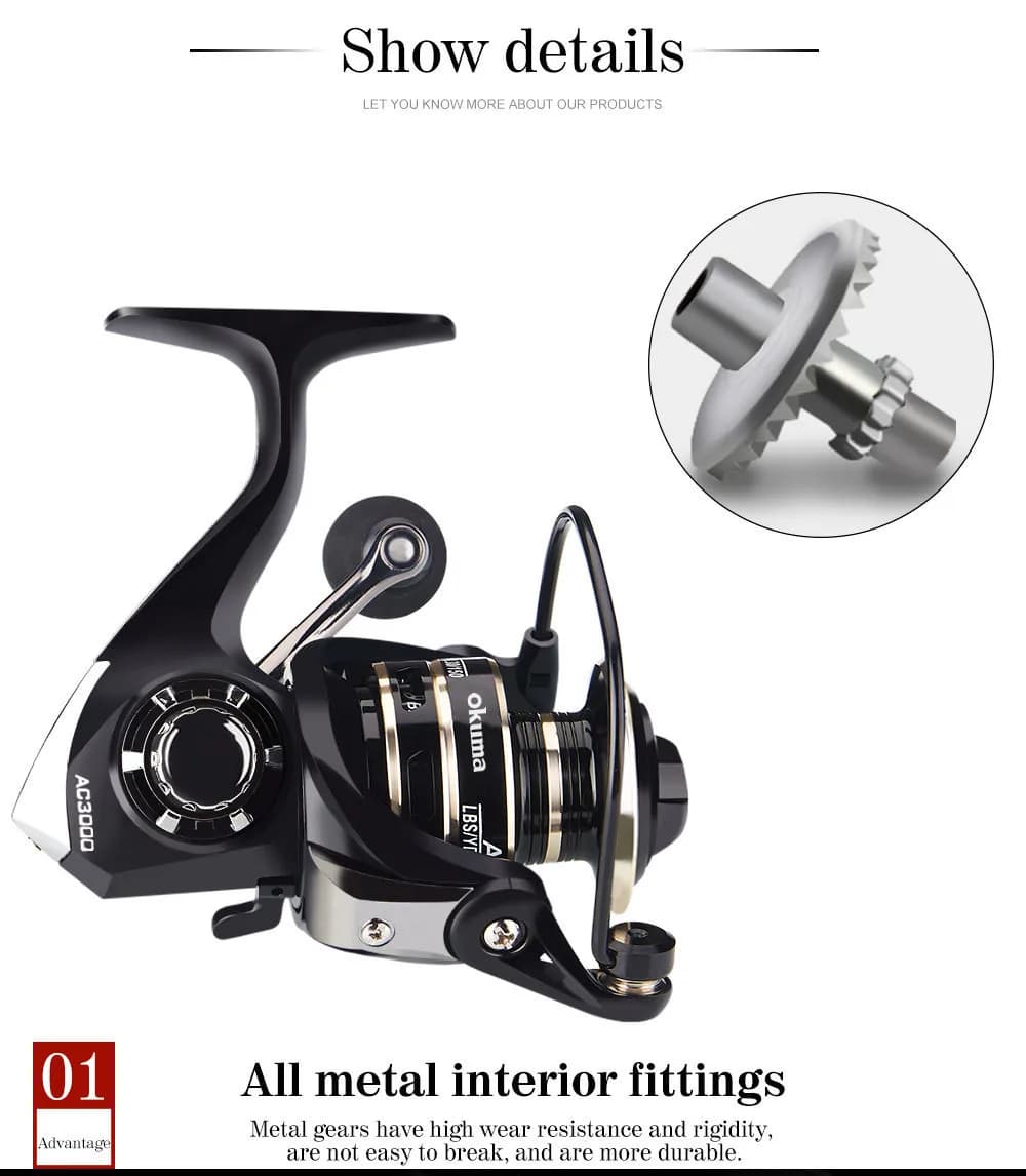 Moulinet de pêche trolling OKUMA AC2000-7000 neuf 5.2:1 frein 12kg max poignée grip métal bille