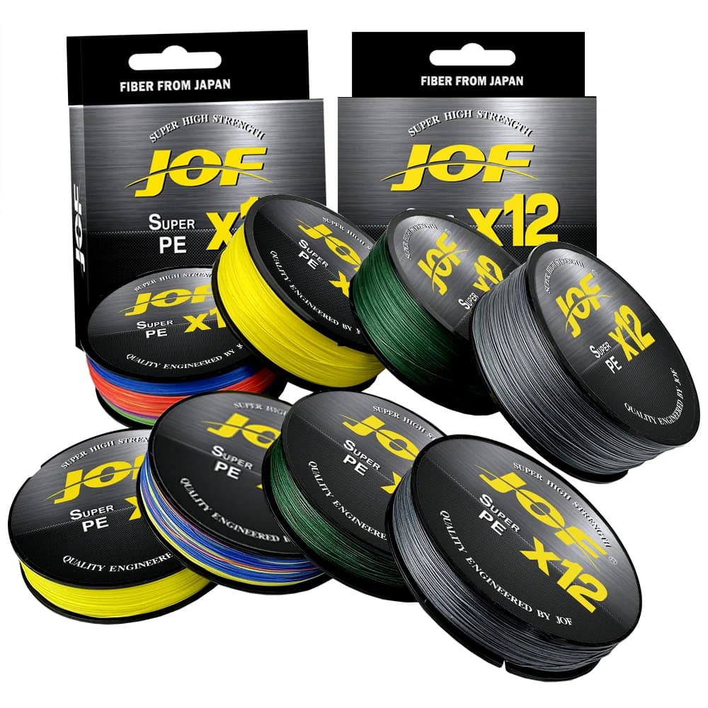 Ligne de pêche JOF X12 Super Résistante 12 brins Multifilament PE, 25LB à 92LB pour 100M 300M 500M