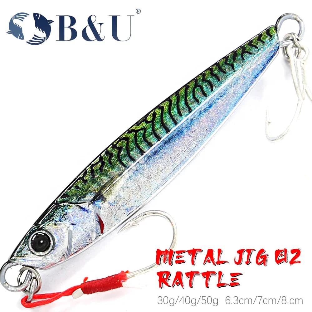 Leurre métallique B&U Rattle Jig 40g 60g 80g pour pêche en mer - Long casting et vibrations intenses
