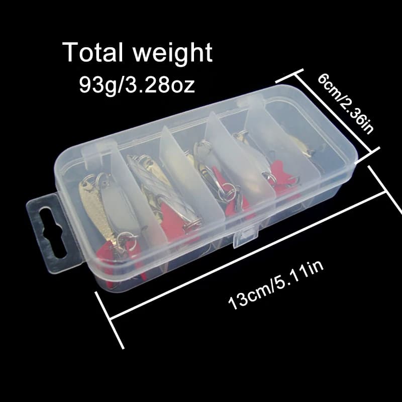 Kit de pêche avec boîte de rangement : 10 leurres métalliques cuillères spinner dorés et argentés pour carnassiers