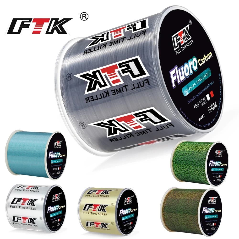 Fil de Pêche Fluorocarbone Japonais FTK 300M 500M, Revêtement Fibre de Carbone Haute Résistance 4.13-34.32LB