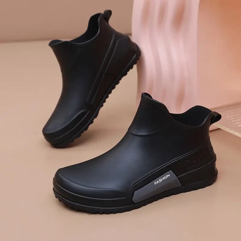Bottes de pluie cheville imperméables doublées polaire pour hommes - Anti-dérapant jardin pêche cuisine
