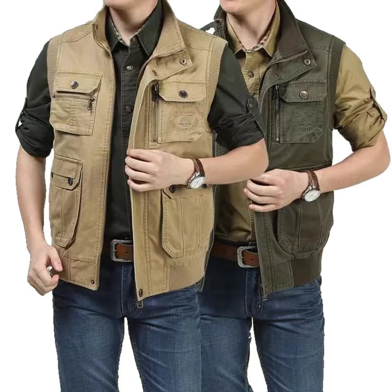 Gilet tactique photographe sans manches multi-poches coton pêche automne grande taille homme