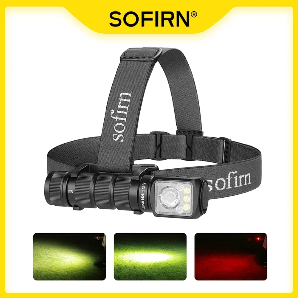 Lampe frontale Sofirn HS42 SST40 rechargeable USB-C 2100lm pour pêche nocturne et camping