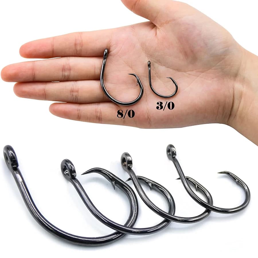 Hameçons circle offset noirs pour pêche gros jeu thon marlin espadon mer profonde tailles multiples