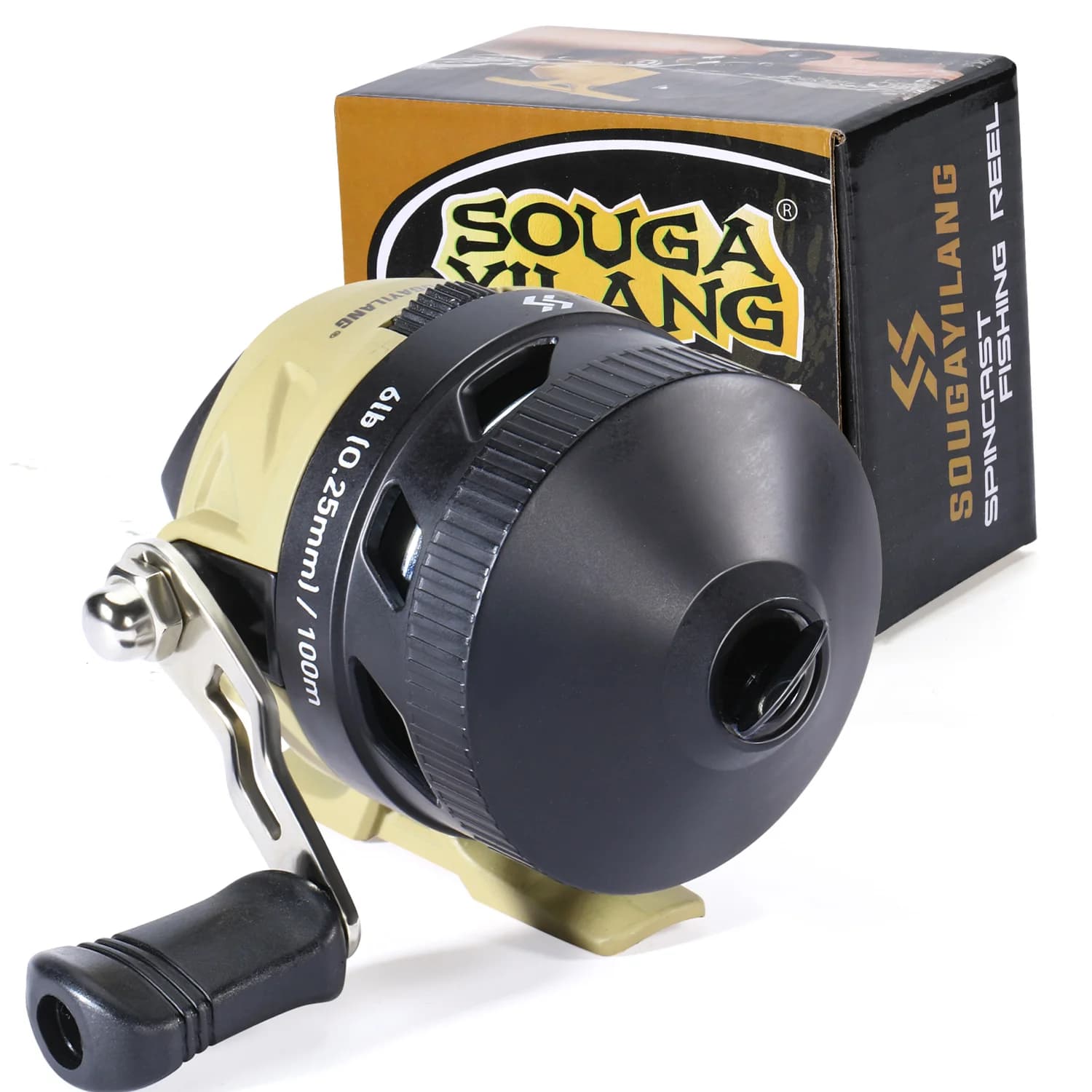 Moulinet casting Sougayilang ratio 3.4 pour pêche en eau douce - Bobine aluminium avec ligne nylon