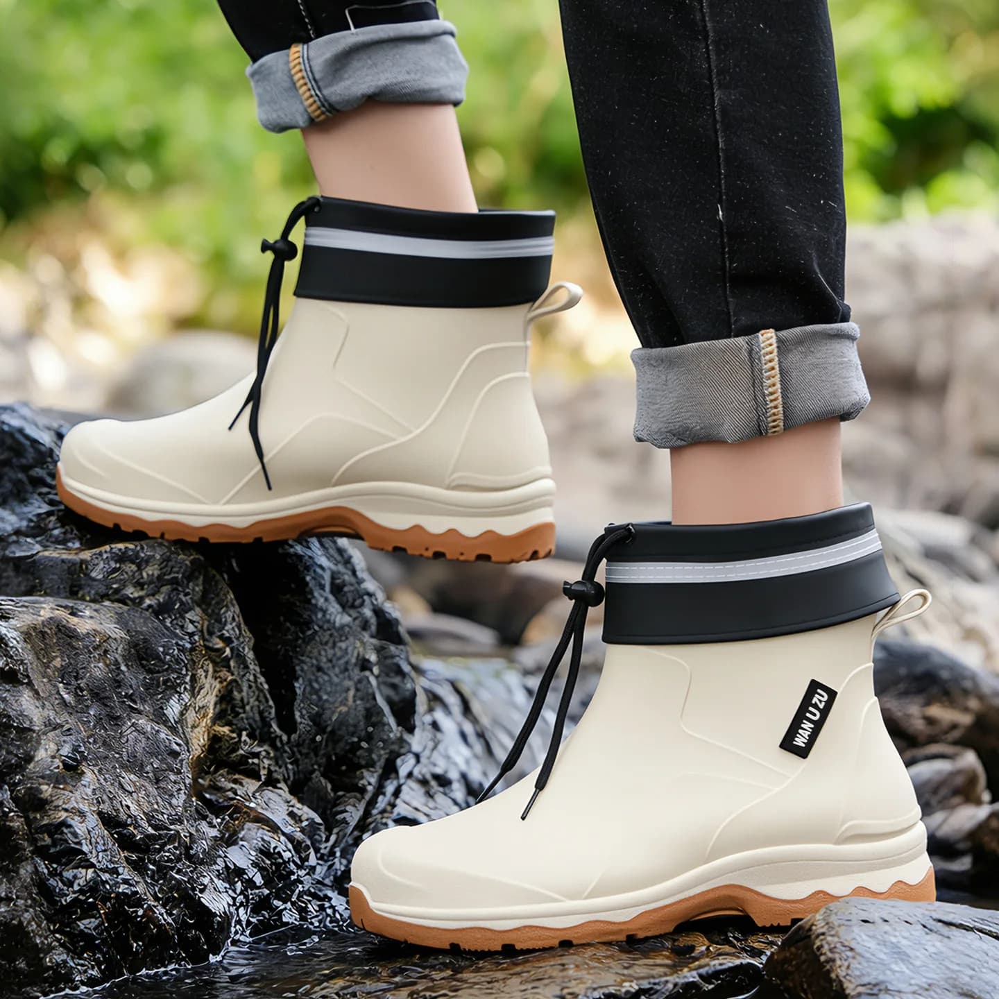 Bottes de pluie courtes homme doublées polaire imperméables antidérapantes pour pêche hivernale et vadrouille