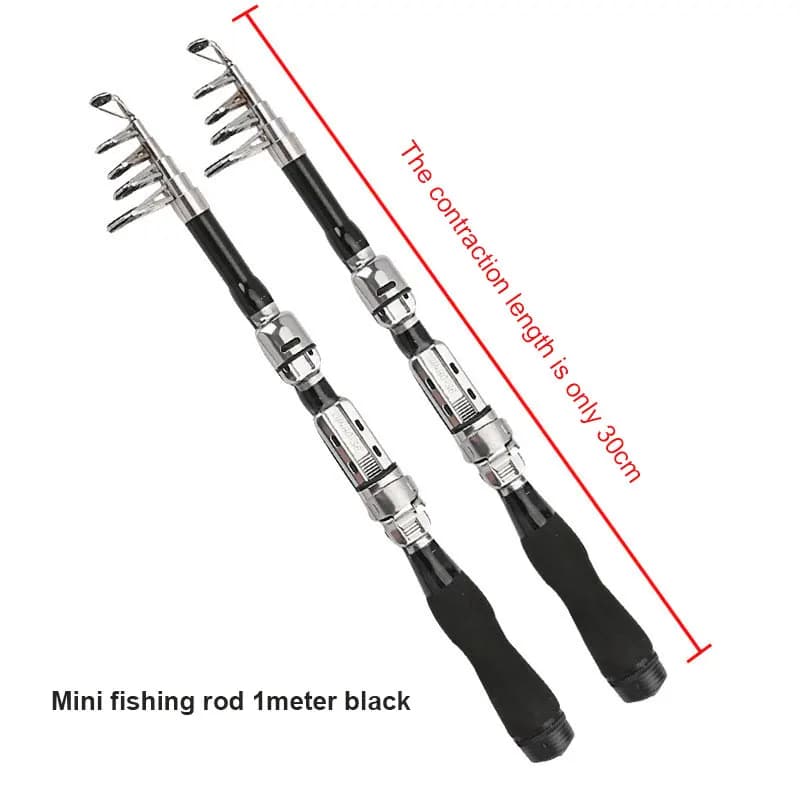 Canne télescopique pêche voyage 1.2m à 2.1m carbone léger avec moulinet mini pour carpe et truite