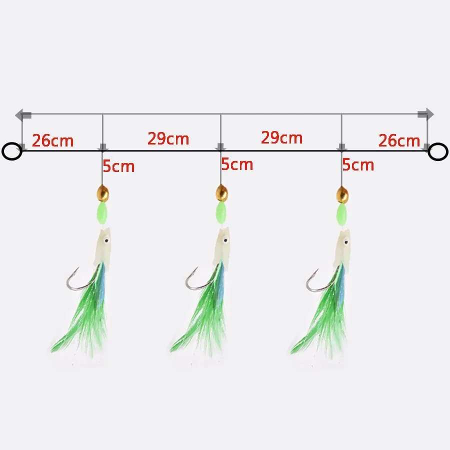 Hameçons plume Mrlurion 3 bras pour pêche en mer bar et maquereau avec montage sabiki