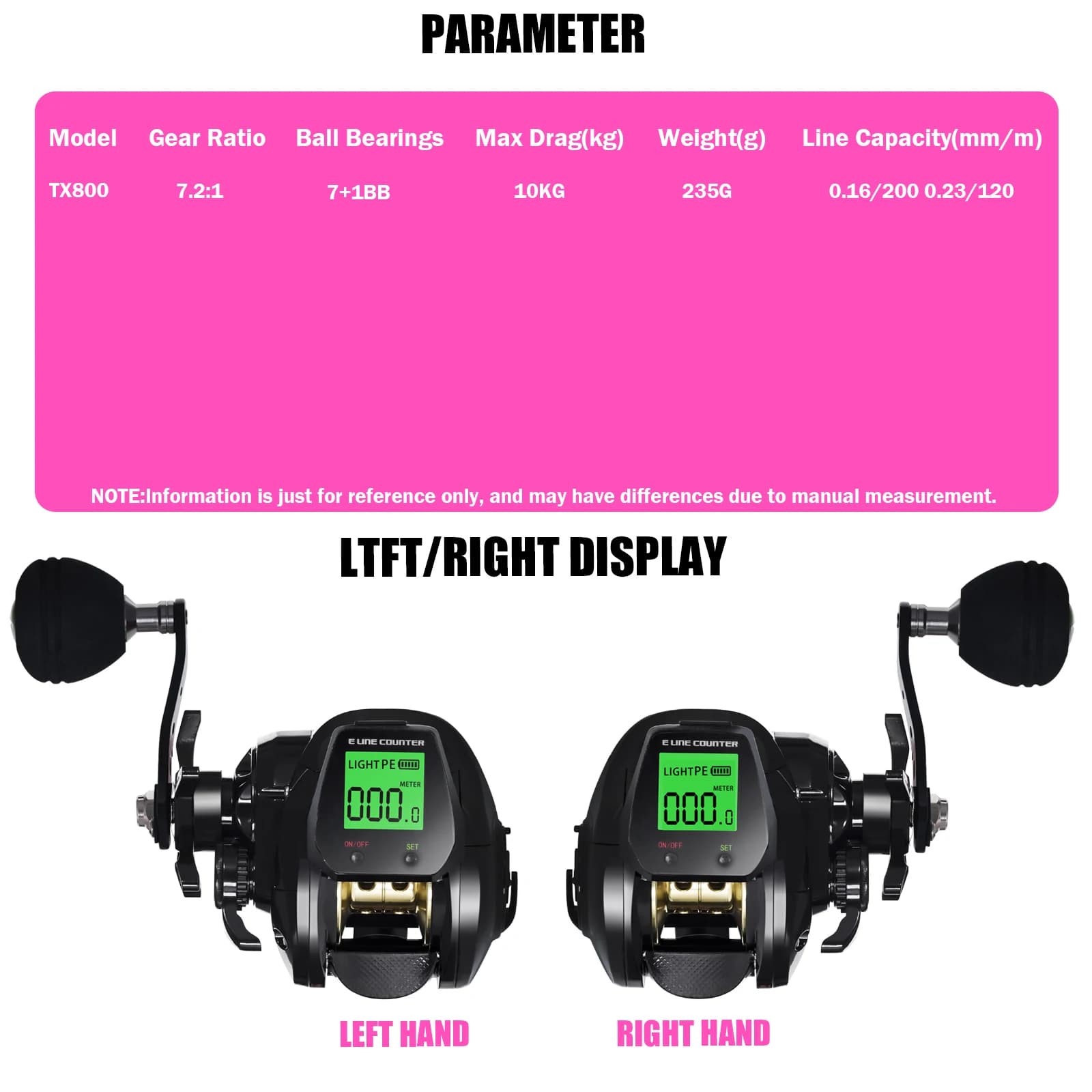 SAMOLLA Baitcasting Fishing Reel Electronic Big Led Screen High Speed 7.2:1 10kg