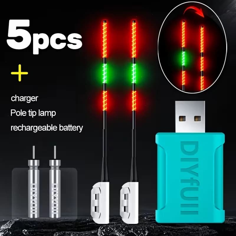 5 lampes embout canne rechargeables : lumière rouge haute visibilité pour morsures appâts