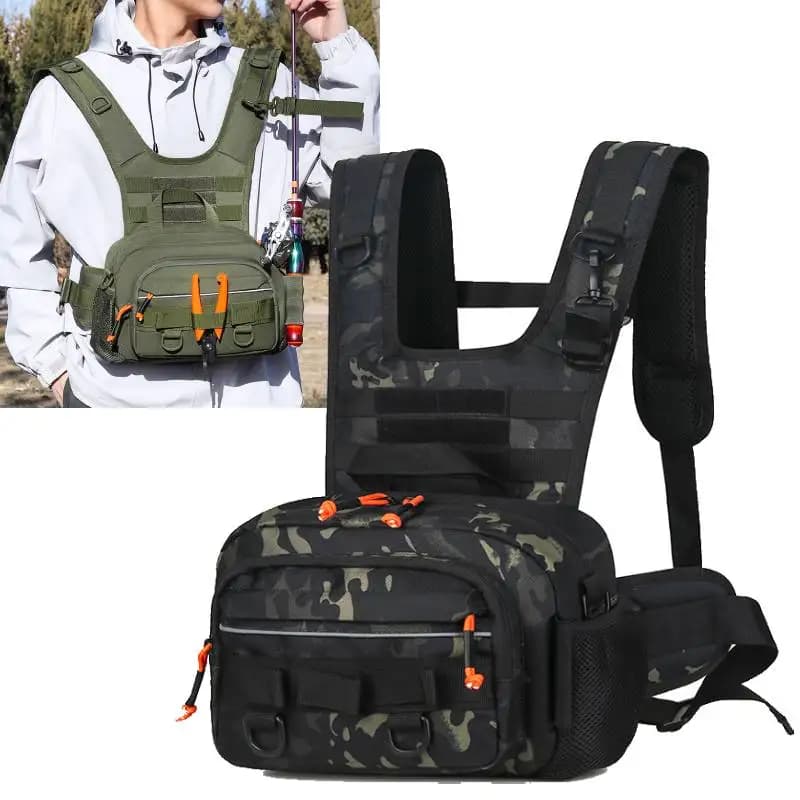 Sac à dos de pêche tactique avec porte-cannes et système Molle pour équipement de pêche et randonnée