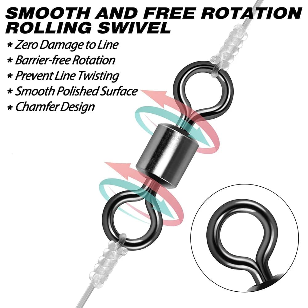 50 pcs Bearing Swivel Fishing Connector Stainless Steel Carp Snap Fishhook Lure 