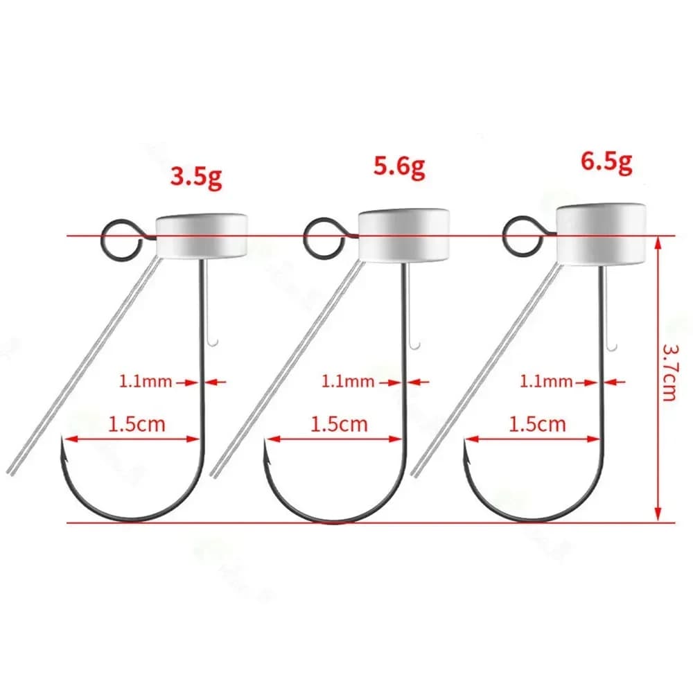 Lot 6 hameçons jig champignon 3.5g à 6.5g sans accrocs pour pêche fond et leurres vers marins