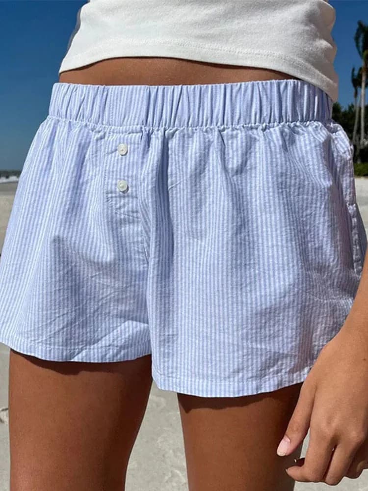 Short décontracté femme à rayures coupe loose taille élastique style streetwear tendance Y2K