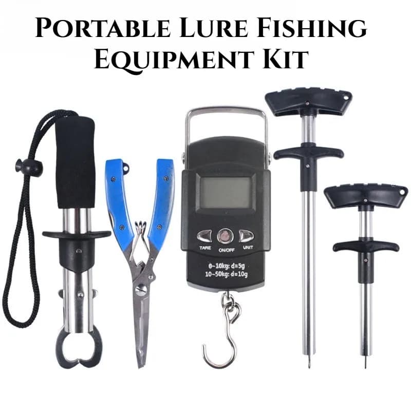 Kit d'outils pêcheur pro avec échelle numérique et pince bleue - Équipement résistant eau salée