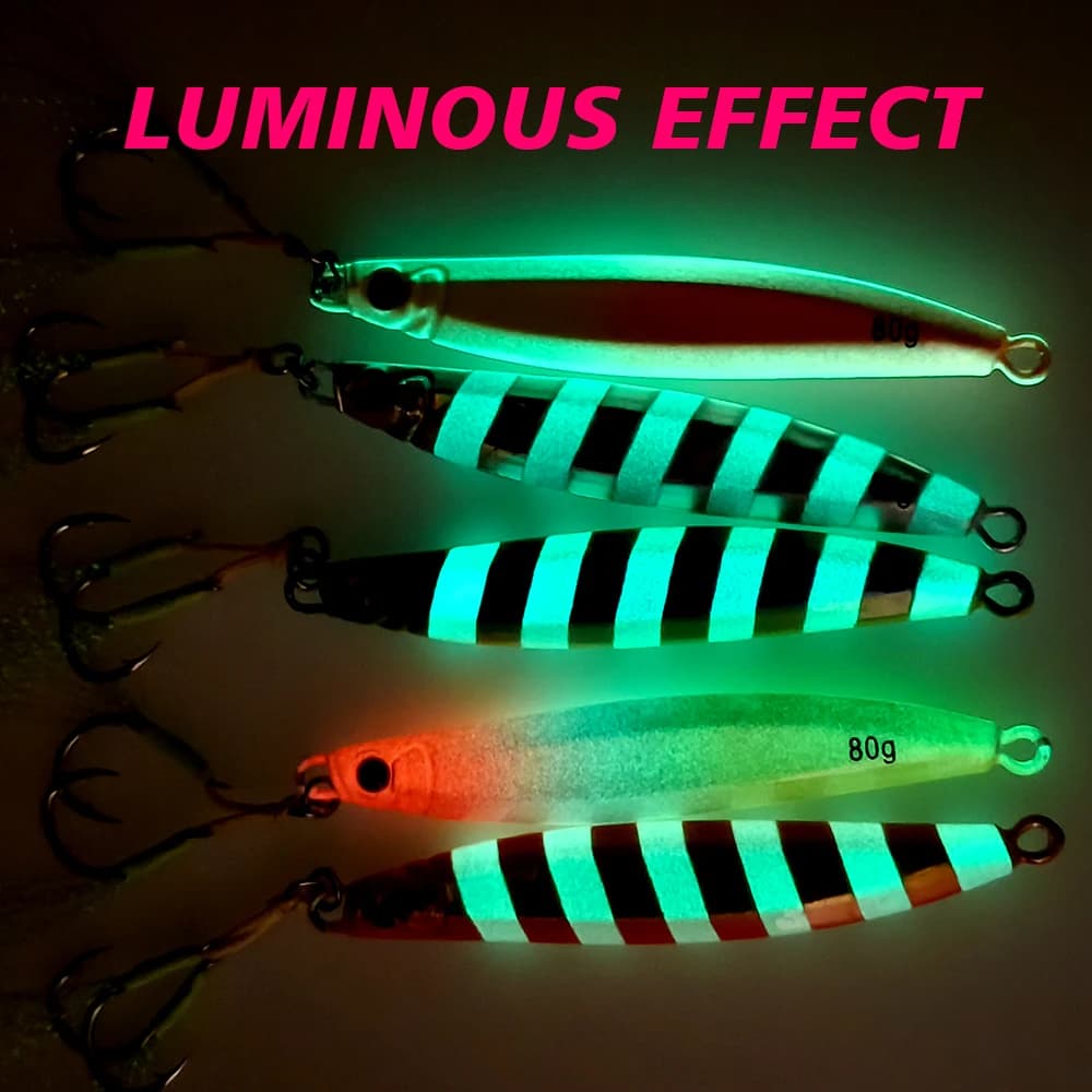 Jig TOLU 30-80g coulant rapide - Leurre de jigging lumineux pour pêche en mer et trolling
