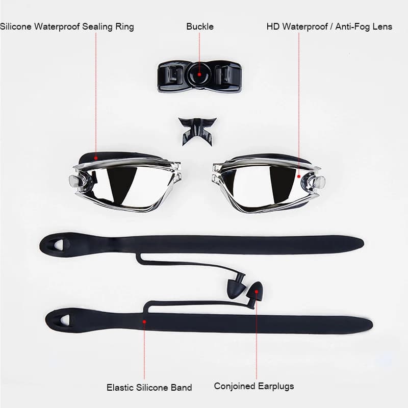 Lunettes de natation myope professionnelles - Modèle étanche anti-buée avec protection UV et bouchons
