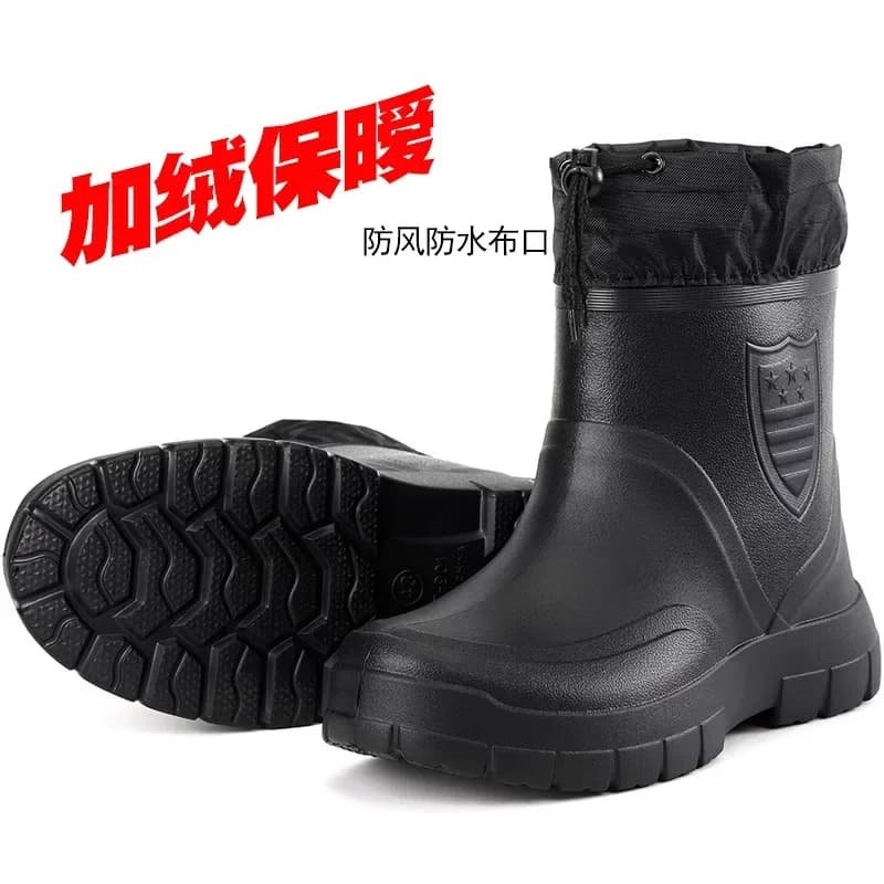 Bottes de pluie homme imperméables 2024 anti-vent avec rembourrage coton - Chaussures pêche chaudes